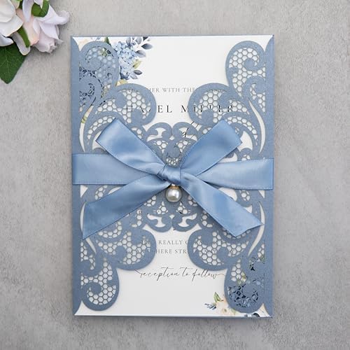 20Pcs Dusty Blue Wedding Invitation Cards With Envelopes by FEIYI