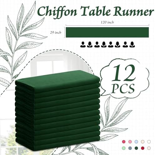 Horbaunal 12 Pack Dark Green Chiffon Table Runners 10FT, 29x120 Inches - Image 5