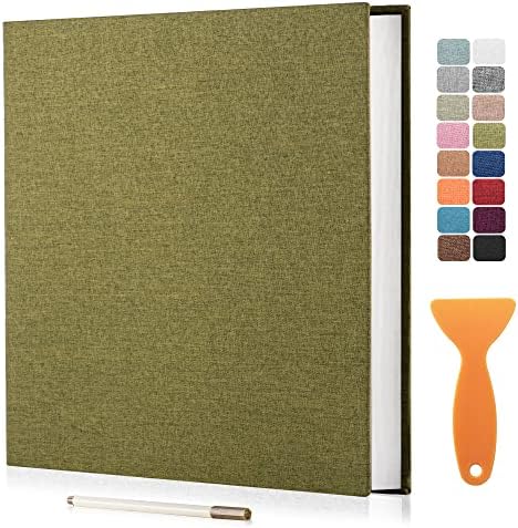 Large Photo Album Scrapbook – Holds 4x6, 8x10 Pictures – Self-Adhesive Pages for Baby, Wedding, Travel & Family Memories | Includes Metallic Pen & Scraper/Matcha Large DIY Memory Book for Gifts by HoneyTolly