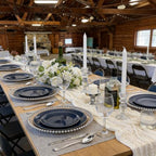 KIRE 200PCS Blue Plastic Plates with Silver Rim - Navy Blue Plastic Plates Include 100 Dinner & Dessert Plate - Heavy Duty Dark Blue Disposable Plate for Wedding/Parties - Image 3