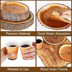 durony 350 Pieces Camping Wood Grain Slice Tableware Set Rustic Camo Hunter Plates Napkins Cups Cutlery Hunting Birthday Party Decorations Lumberjack Dinner Camping Party Decorations Serve 50 Guests - Image 3