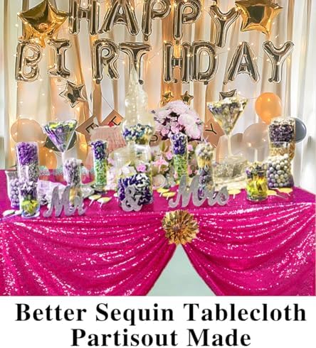 Partisout Hot Pink Tablecloth 90x132 inch Fuchsia Sequin Table Cloth Rectangle Sparkle Desk Cloths for Parties 6ft Happy New Year Birthday Tablecloths - Image 6