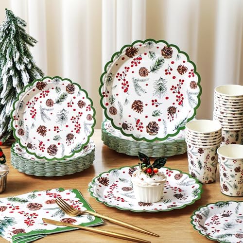 Domensi 250 Pcs Holly Leaf Christmas Party Supplies Set for 50 - Image 4