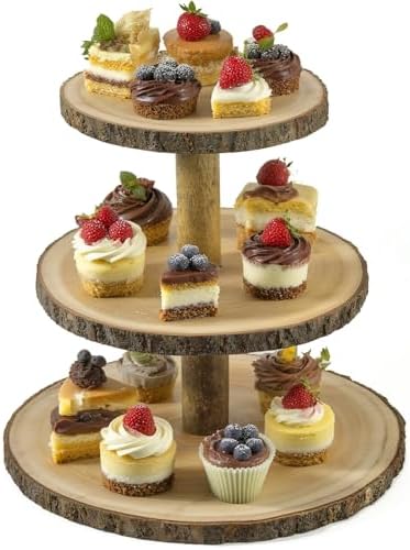 SENMUT Cupcake Stand Wood Dessert Stands 3 Tier Cupcake Tower Large Cupcake Display Stand Rustic Cupcake Tier Stand for Woodland Baby Shower Decorations,Wedding,Birthday,Party,Farmhouse Decor by SENMUT
