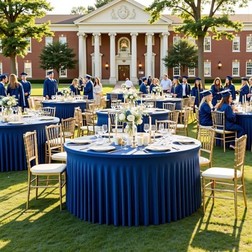 12 Pack 132inch Royal Blue Round Tablecloth, Circle Stretch Table Cloths for 6 FT Tables, Round Royal Blue Table Skirt for Wedding Birthday Photography Party Social Events Engagement Party Decor - Image 6