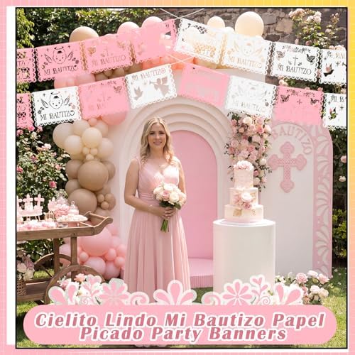 10 Pack 120 ft Pink Mi Bautizo Decoration Papel Picado Cielito Lindo Party - Image 6