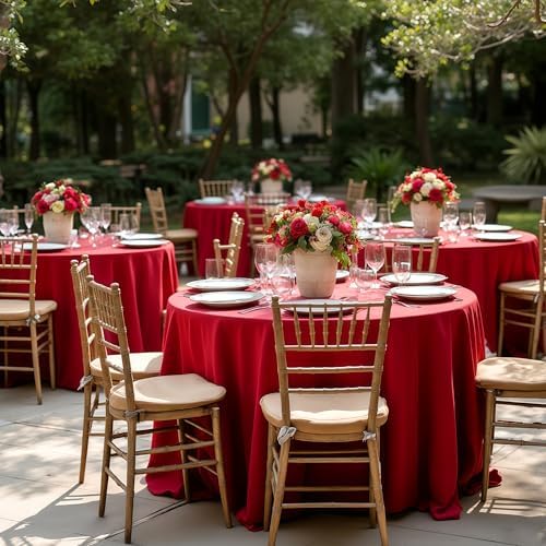 sancua 6 Pack Christmas Red Round Tablecloth 108 Inch Fit 42-96 Inch Tables - Image 3