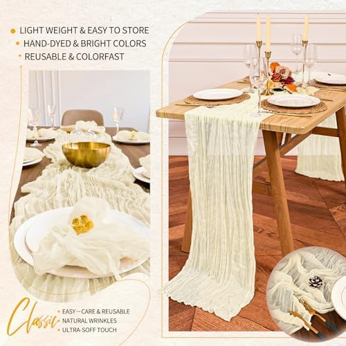 30 Pack Cheesecloth Table Runner 10FT Beige Table Runner Boho Gauze Cheese Cloth Table Runners Long Rustic Sheer Table Decorations for Wedding Party Baby Bridal Shower Birthday Holiday Home - Image 5