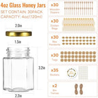4 oz Hexagon Glass Honey Jars 30 Pack, Gold Lids with Dipper & Jute - Image 2