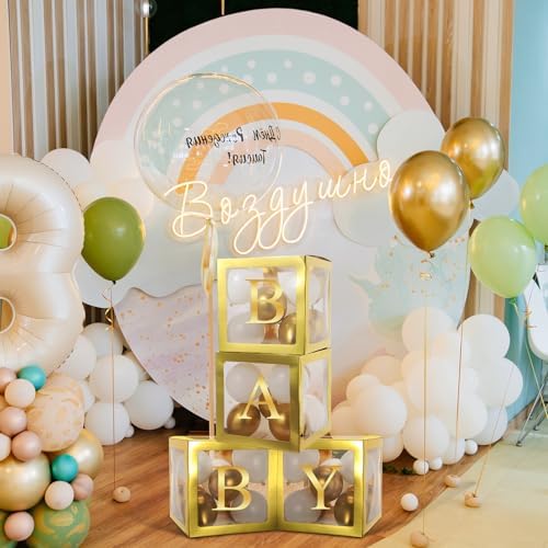 Thyle 12 Pcs Baby Balloon Boxes with 99 Letters for Baby Shower, Gold - Image 4