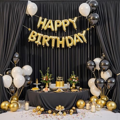 30ftx12ft Wrinkle Free Black Backdrop Curtains for Parties, 6 Panels 5x12FT Long Silky Polyester Black Photo Backdrop Drapes Back Drop Cloth for Wedding Birthday Photography Background Decor - Image 5