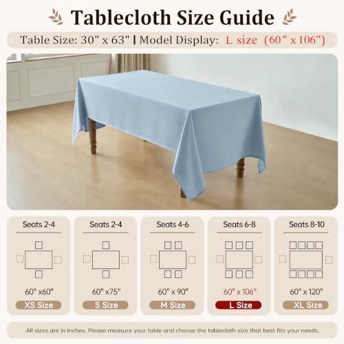 Light Blue Rectangle Tablecloth 60 x 106 Inch Machine Wash Indoor & Outdoor - Image 5