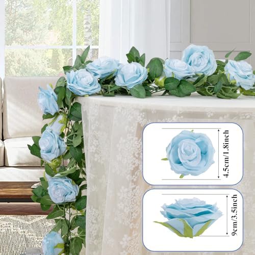 U'Artlines 3 Pack Artificial Blue Rose Garlands Flower Vines 19.5 ft - Image 2
