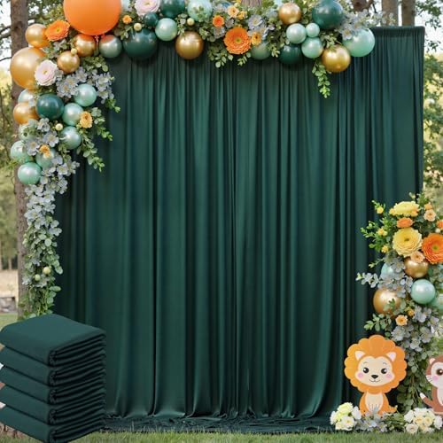20ft x 10ft Wrinkle Free Hunter Green Backdrop Curtain for Jungle Parties, 4 Panels 5×10ft Soft Silky Green Polyester Photo Backdrop Drapes for Wedding Birthday Photography Christmas Background Cloth by ENJOYYOURPARTY