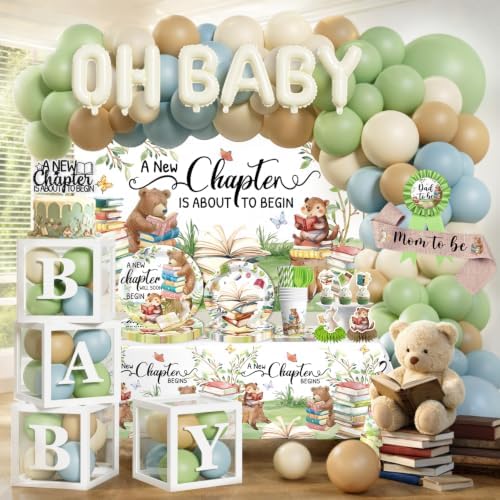297PCS Cocomigo Green A New Chapter Begins Baby Shower Kit, 25 Guests by cocomigoPartyHome