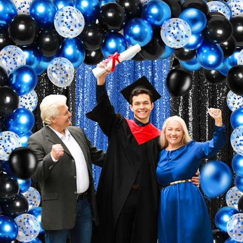 SmoothNovelty 137 Pcs 2026 Graduation Decoration Blue Black Party Backdrop Kits - 4 Sequin Backdrop Curtain 133 Balloon Garland Kit Photo Prop Background for Prom Send Off Wedding Anniversary - Image 5