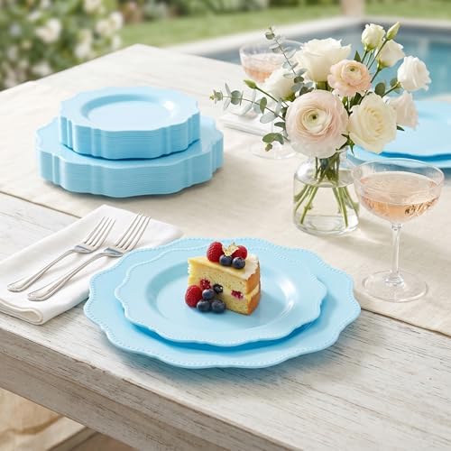 COLOSUS 60PCS Blue Plastic Plates for Party, Hard Disposable Plastic Plates - Image 3