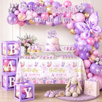 Butterfly Baby Shower Decorations for Girls A Little Butterfly Is On The Way Disposable Paper Plates,Balloons Arch,Napkin,Cake Topper,Backdrop for Pink Purple Butterfly Baby Shower Party Supplies - Image 4