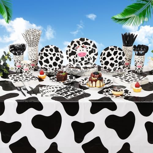 Potchen 452 Pcs Cow Themed Party Supplies Serve 50, Black White Pink - Image 6