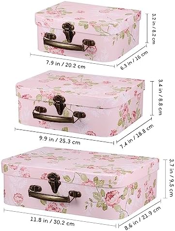 HOMSFOU Paperboard Suitcase Box Set of 3 Floral Print Decorative Storage Boxes with Handles Cardboard Gift Box for Flower Storage Wedding Birthday Baby Shower Party - Image 7
