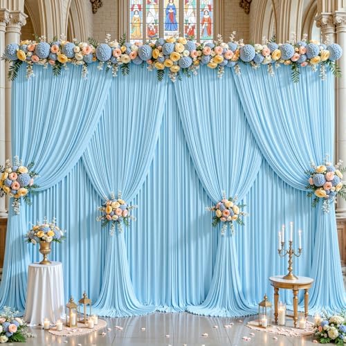10ft x 10ft Baby Blue Backdrop Curtains Wrinkle Free Polyester Drapes - Image 7