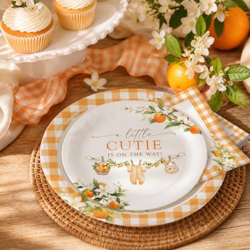 40 Guests A Little Cutie Baby Shower Plates and Napkins Set, Orange Citrus - Image 7