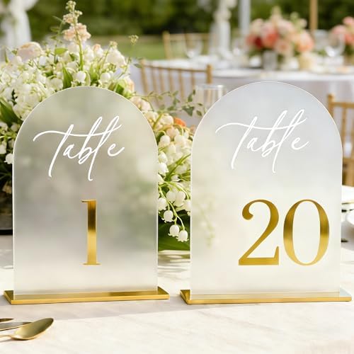Frosted Wedding Table Numbers 1-20 with Stands - 5.5x7 Inch by Unknown