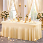 Shillance 2 Packs Champagne Spandex Table Clothes for 6 Foot Rectangle Table, Spandex Table Covers 6FT Stretch Table Skirts Wrinkle Free Fitted Table Cloth for Event, Wedding, Banquet & Parties - Image 5