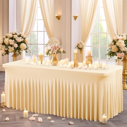Shillance 6 Packs Champagne Spandex Tableclothes for 6 Foot Rectangle Table, Spandex Table Covers 6FT Stretch Table Skirts Wrinkle Free Fitted Table Cloth for Event, Wedding, Banquet & Parties - Image 5