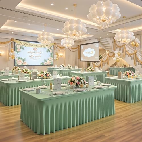 2 Packs Sage Green Spandex Table Cloths 4 Foot, Fitted Stretch Table Cover with Skirts 24x48 Inch, Wrinkle-Free Floor Length Tablecloths Rectangular for Weddings Parties Banquets Events Decorations - Image 7