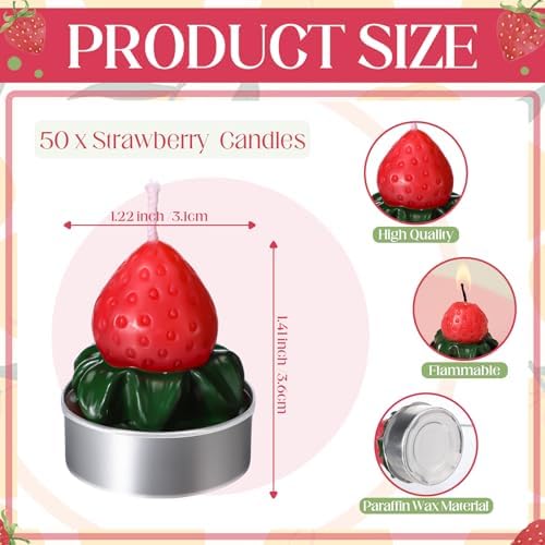 MTLEE 50 Sets Strawberry Candles Baby Shower Favors with Bags and Cards - Image 2
