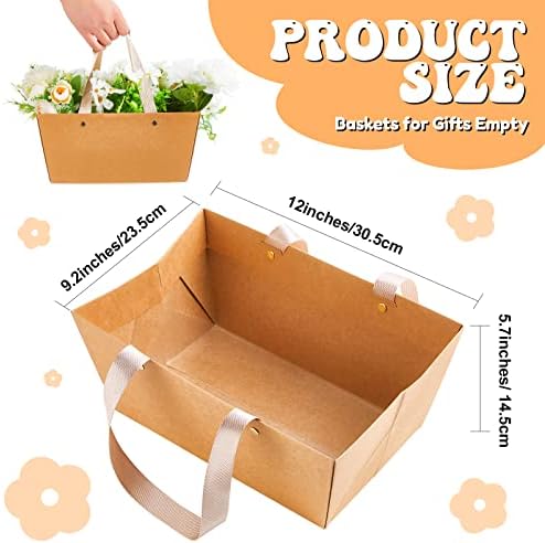 Tuanse 30 Pcs Basket for Gift Empty DIY Bulk Gift Basket Kit with Handle Kraft Cardboard Tray with 30 Bag 30 Bow Market Tray for Wedding Party, Brown, 12.6 x 9.8 x 5.9 in - Image 2