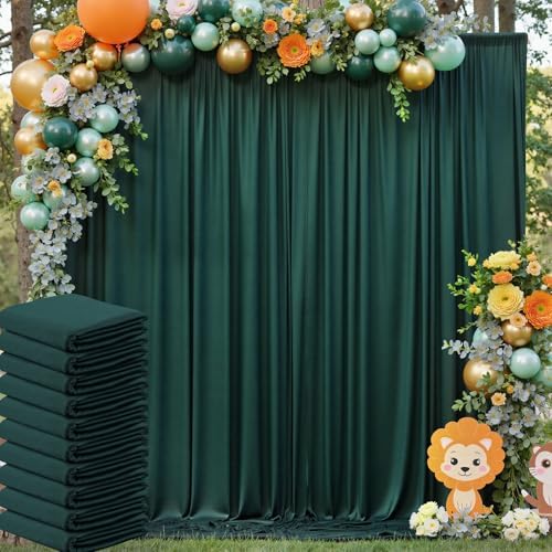 50ft x 10ft Wrinkle Free Hunter Green Backdrop Curtain for Jungle Parties, 10 Panels 5×10ft Soft Silky Green Polyester Photo Backdrop Drapes for Wedding Birthday Photography Christmas Background Cloth by ENJOYYOURPARTY