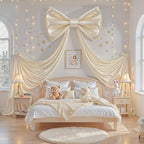 Large Beige Bow Decor, 24x16x79 Inches Big Silky Ribbon Bows for Room Wall Door Decorations Oversized Coquette Stain Bow Party Decorations for Birthday Bridal Baby Shower Wedding Photo Booth Backdrop - Image 2