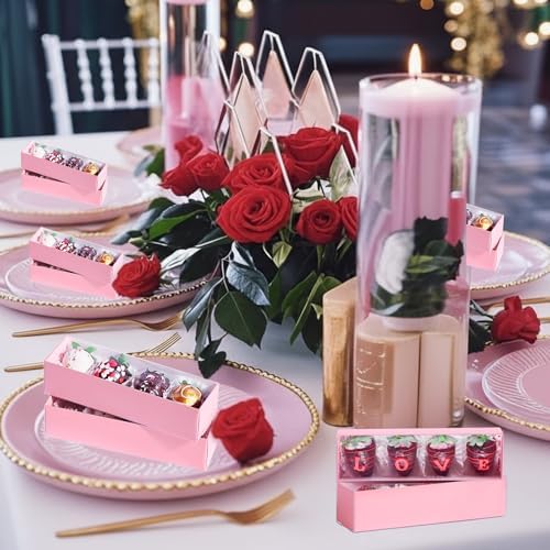 TEMLQPACK 50Pack Pink Chocolate Covered Strawberry Box for 4, Macaron boxes, Long Treat Box for Truffles, Cookies, Ores, Chocolate Cocoa Bombs&Cake Ball Bakery Packaging Supplies - Image 7