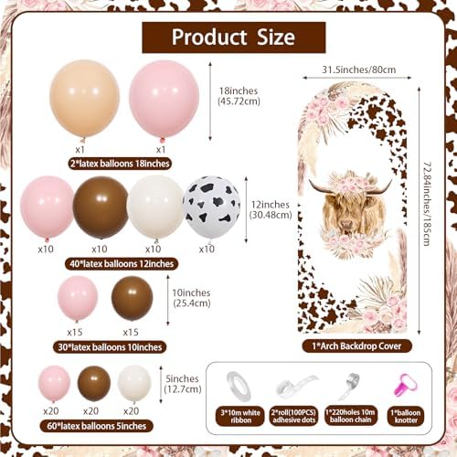 Highland Cow Baby Shower Decorations Arch Backdrop Covers and Balloon Garland Arch Kit 6ft Brown Floral Cow Print Cattle Backdrop for Highland Cattle Birthday Party Baby Shower Decorations Supplies - Image 4