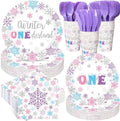 Pickmesh 400 Pcs Colored Winter Onederland Birthday Plates Cups and Napkins by Pickmesh
