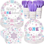 Pickmesh 400 Pcs Colored Winter Onederland Birthday Plates Cups and Napkins by Pickmesh