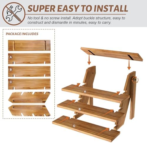 Wooden Cupcake Stand - 4 Tier Cupcake Display Stand, Rustic Tiered Display Stand, Tool Free Installation Cupcake Stand for Baby Shower Decorations Birthday Party Supplies(Pine Wood) - Image 4