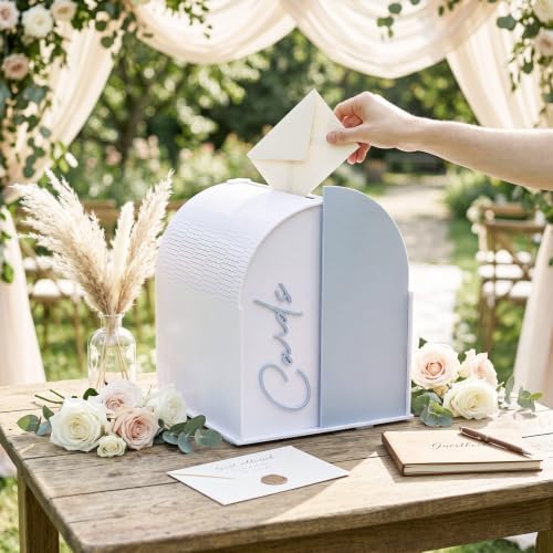 Wenqik Arched Acrylic Wedding Card Box with Blue Writable Standee - Image 3