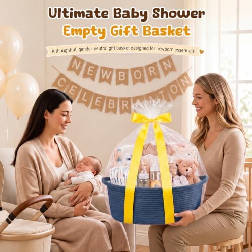 OIAHOMY Large Gift Basket Empty 17" x 12.6" x 7", Storage Basket with Gift Bag, Ribbon and Glitter Tulle for DIY Anytime, Toy Storage for Kids, Dogs with Handles in A Stylish Design - Navy Blue - Image 5
