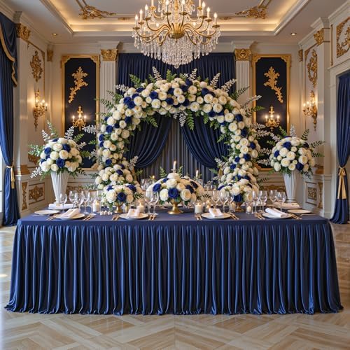 Navy Blue Satin Table Clothes for 8 Foot Rectangle Tables - 8FT Wrinkle Resistant Glitter Rectangle Tablecloths, Party Table Covers for Wedding Banquet, Baby Shower, Birthday, Holiday Dinner by WishCare