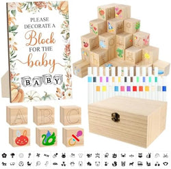 150 Pcs Fall Pumpkin Baby Shower Games Sign Kit, Including a Decorate Game Sign 102 DIY Wooden Blocks, 10 Stencils, 36 Acrylic Markers & Storage Box for Gender Reveal Party Thanksgiving ﻿ by ZCPTZ