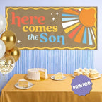 Big Dot of Happiness Here Comes The Son Kraft Paper Banner, Boy Boho Baby Shower Banner, Printed Brown Paper Party Sign Decoration – 1 Count - Image 2