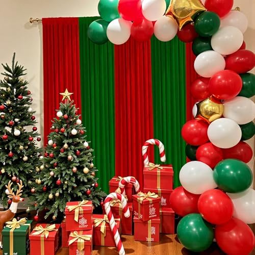 Christmas Backdrop Curtain - 10×10ft Red & Green Holiday Party Background Decor for Xmas Tree Photos, Home Festive Wall, Mall Santa Booth, Reusable Winter Celebration Decoration for Family - Image 4
