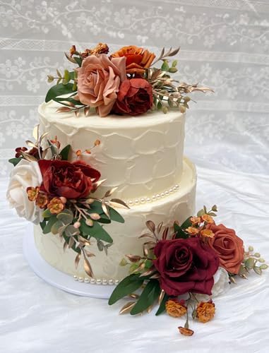 CherishedMoments 3Pcs Pre-Made Cake Flowers,Burnt Orange Wedding Cake Decor - Image 3