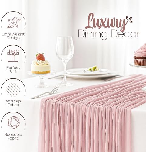 12 Pack Dusty Pink Cheesecloth Table Runners 10FT Long – 35 x 120 Inch Boho Gauze Table Runners for Engagement, Wedding, Baby Shower & Home Decor – Soft Wrinkled Polyester Fabric - Image 5