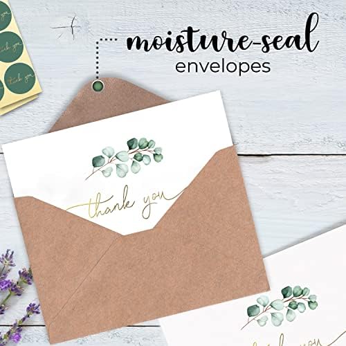 100 Heavyweight Blank Thank You Cards with Envelopes for a Personal Touch, Eucalyptus Thank You Card for Any Occasion, Wedding, Bulk Pack Card with Envelopes & Stickers (3.7 x 5.1 Inches) (100 Pack) - Image 6