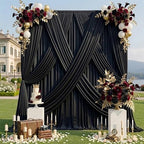 gogoparti 10x15 ft Black Backdrop Curtain for Weddings & Parties - 2-Panel Wrinkle-Free Polyester Drape, 15 FT Long for Birthday, Baby Shower, Halloween Photography Background by Gogoparti