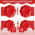 Vyntra Red Paper Plates, Cups & Napkins, 350 Pcs Scalloped Party Set - Image 3